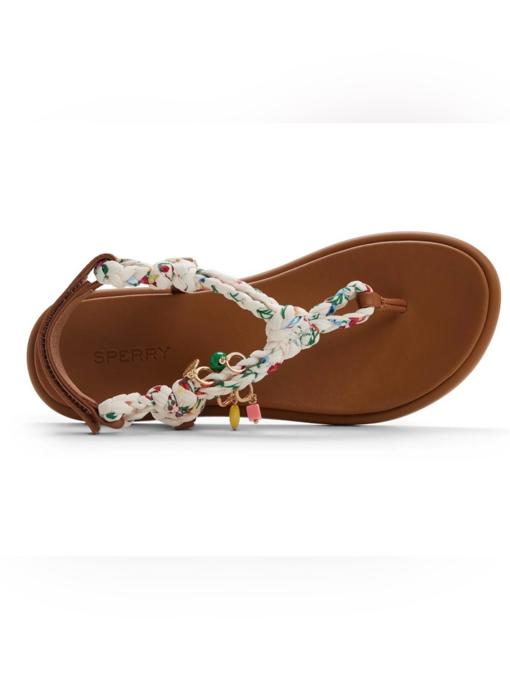 Sperry Women's Tan Footbed Sandal with White Braided Floral Strap